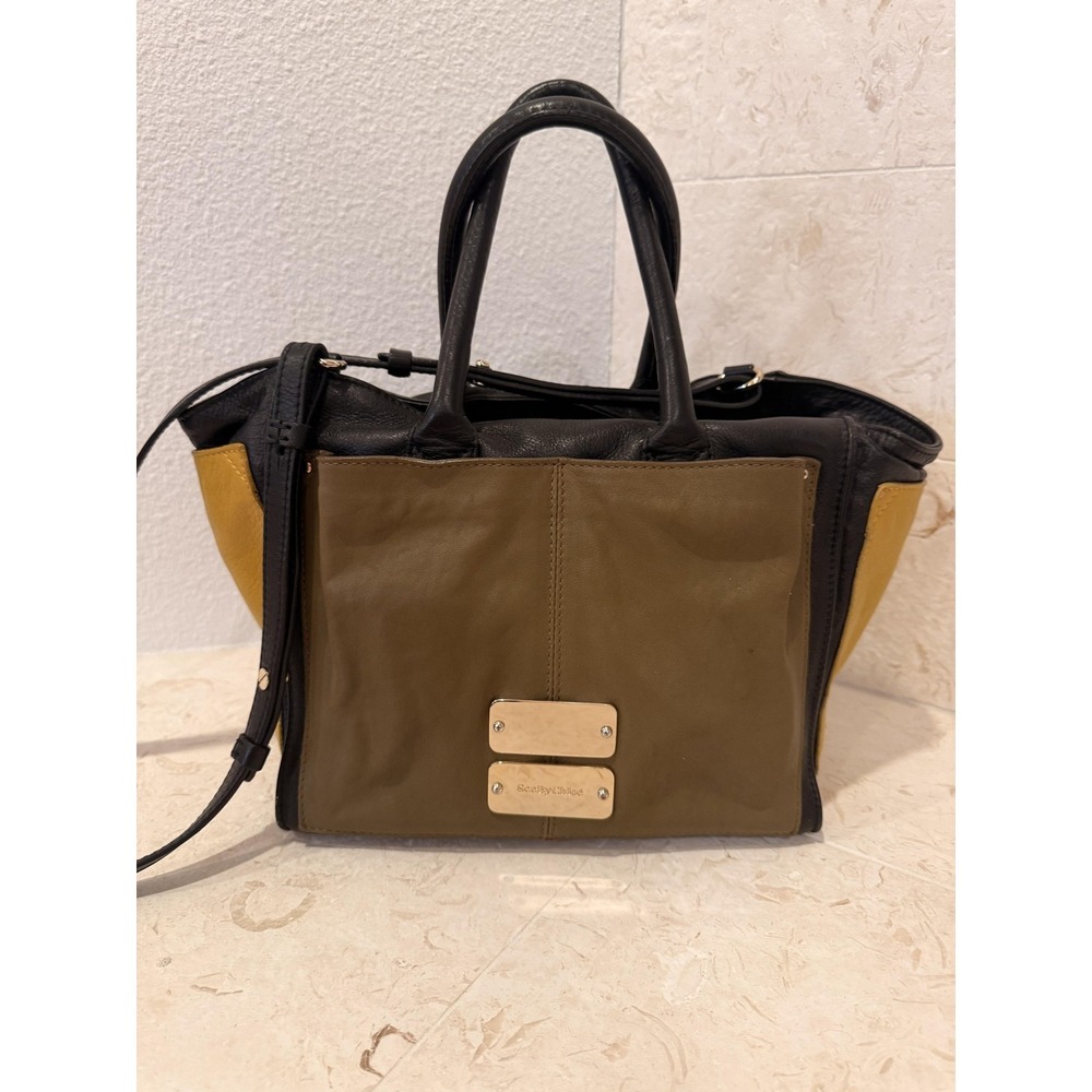 See By Chloe Leather Satchel Womens Medium Brown Colorblock Crossbody Bag